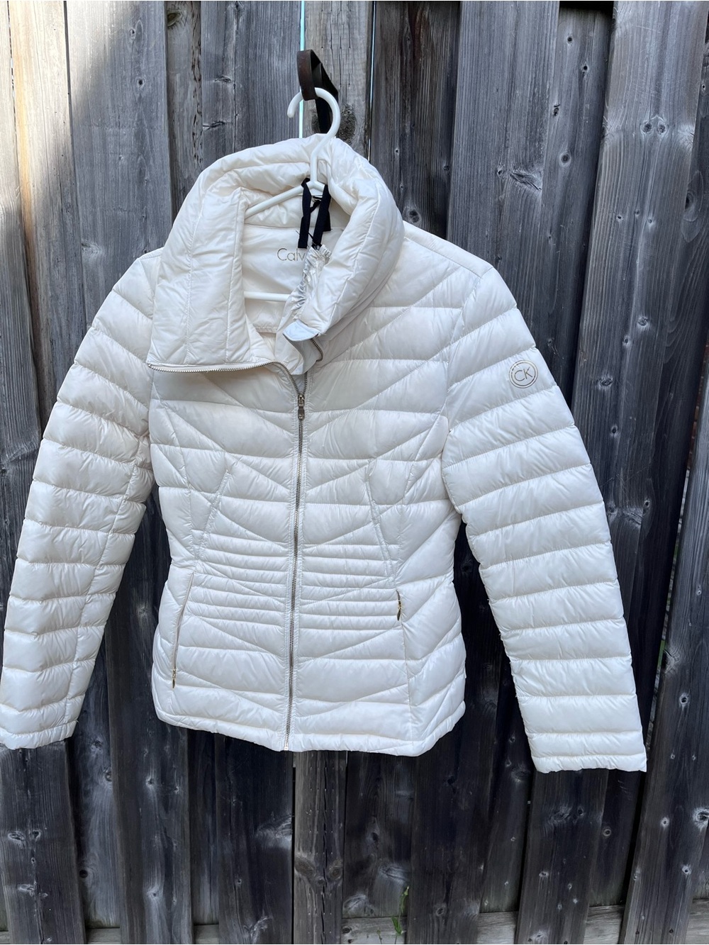 Calvin Klein Ivory Peplum Cinch Waist Down Jacket Packable Size Medium